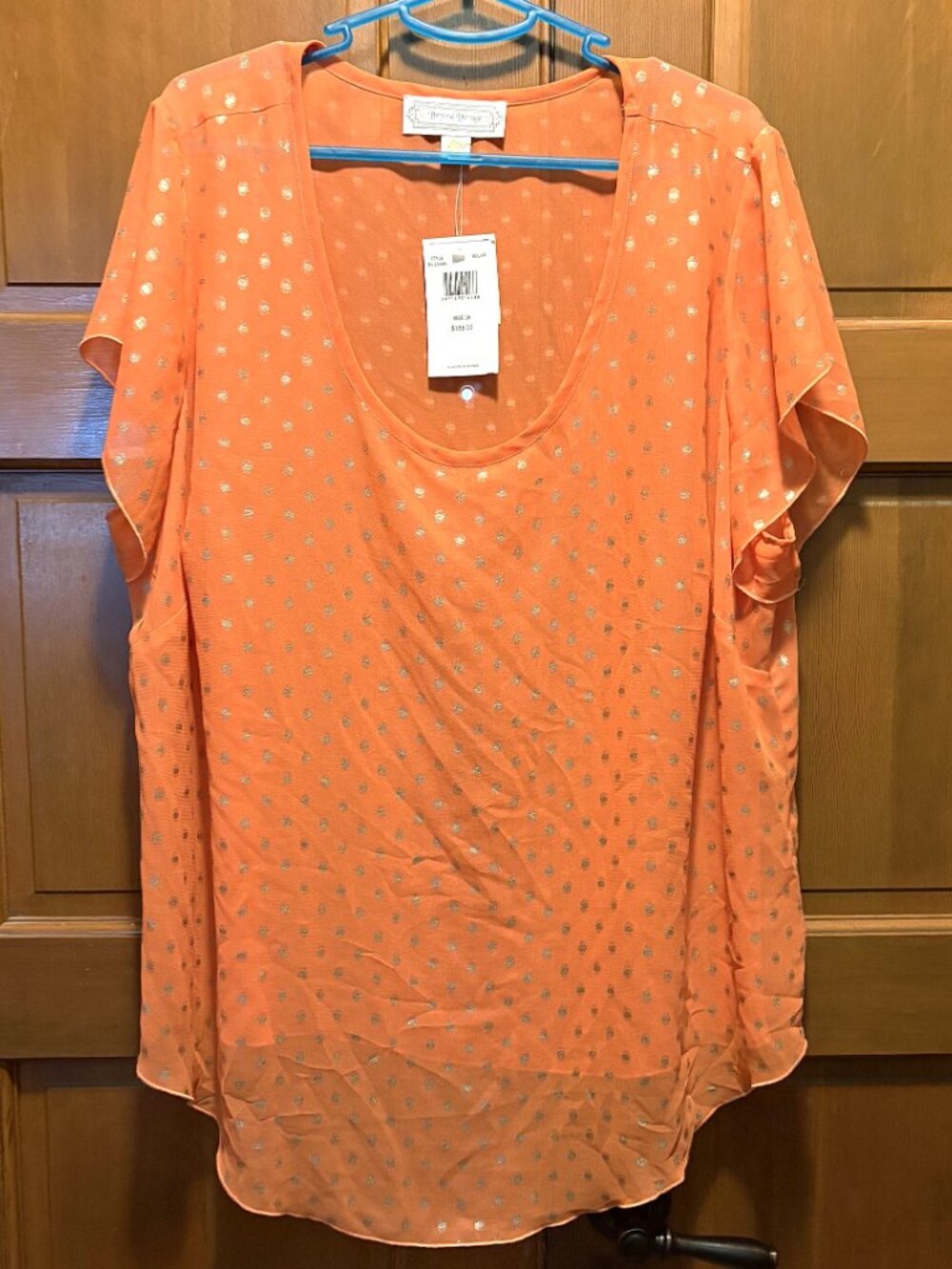 NWT Beyond Vintage Silk Blend (LUREX) Blouse 3X Solar Orange Gold Metallic Dot